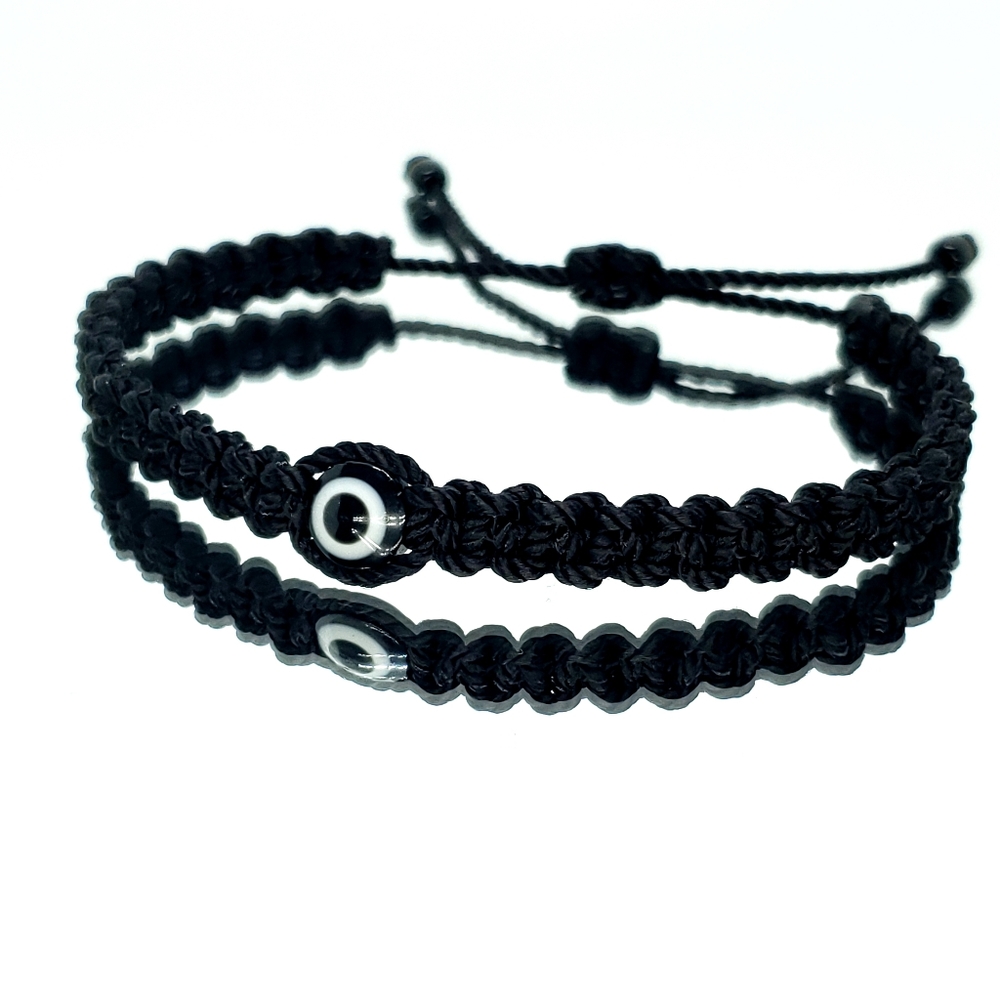 evil eye bracelet, good luck wristband, black string bracelet adjustable